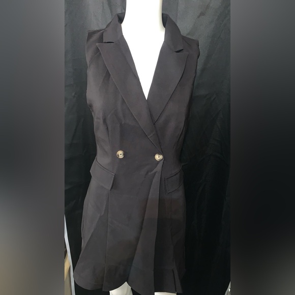 NWT Women’s Blazer Work Dress V Neck Ruffle A Line Slim Sleeveless Dress - Picture 4 of 9